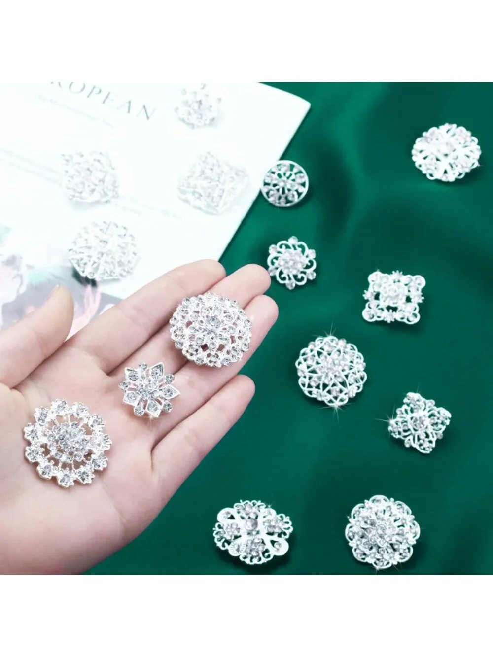 36 Clear Rhinestone Brooches - Crystal Flower Pins for Crafts, DIY Wedding